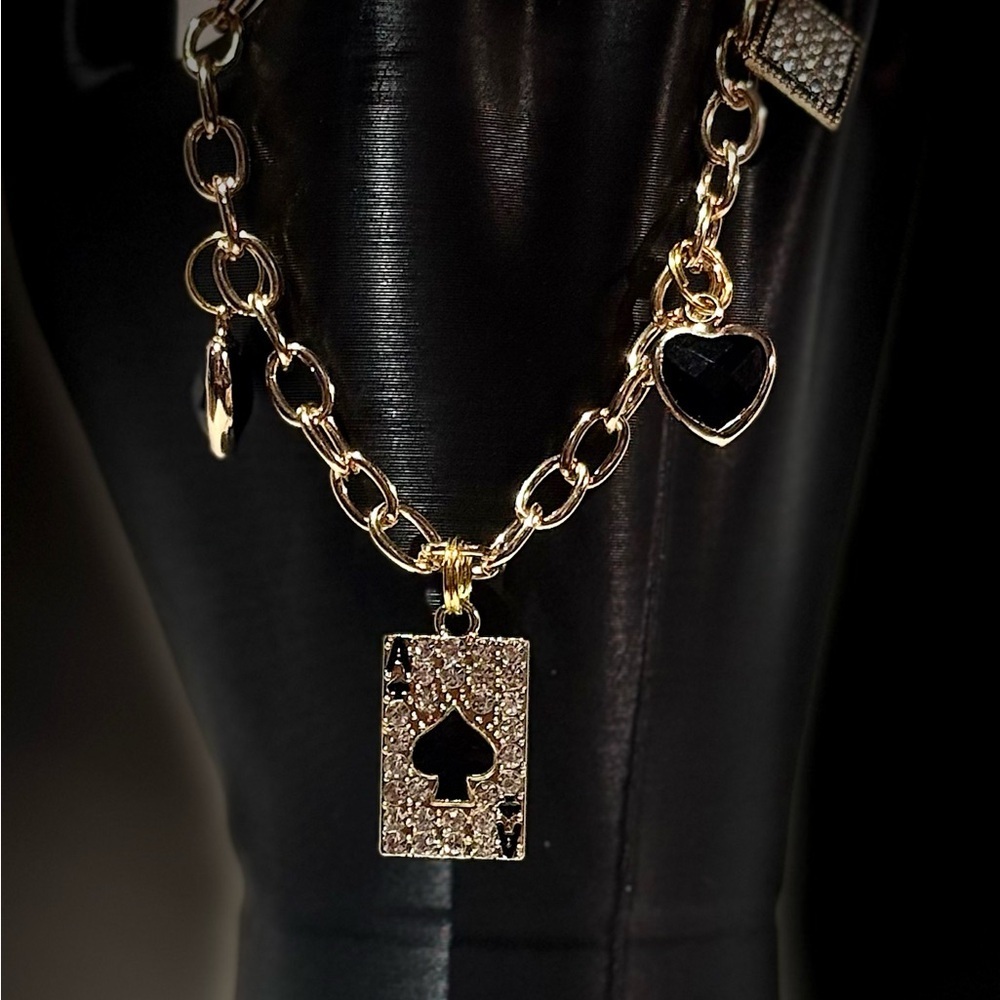 Gold Charm Bracelet with Playing Card and Heart